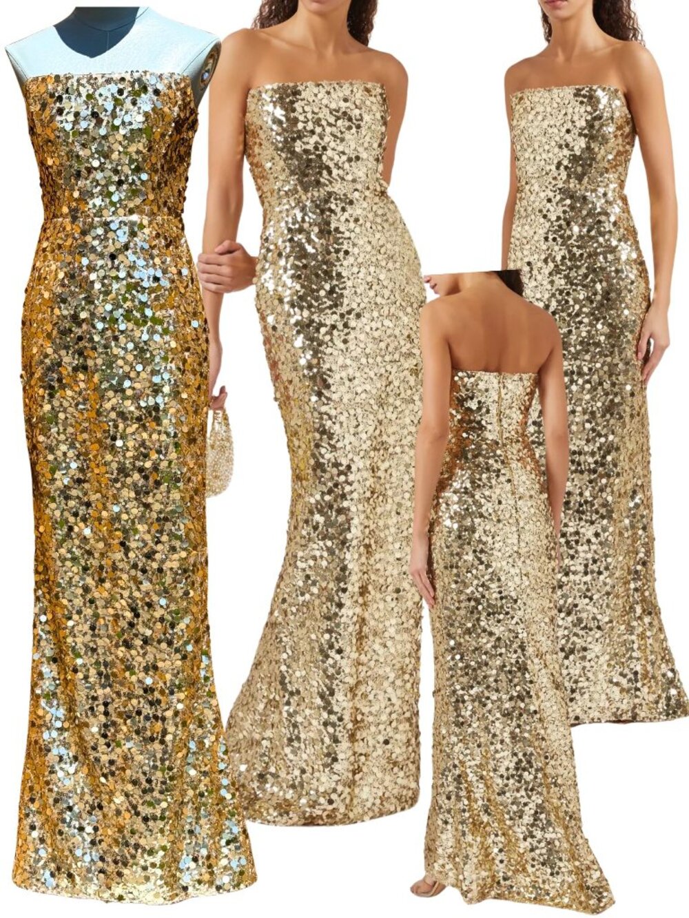 🆕 BRONX & BANCO 🧿 NWOT Farah Strapless Sequins Gown, Gold, Sz S US 4